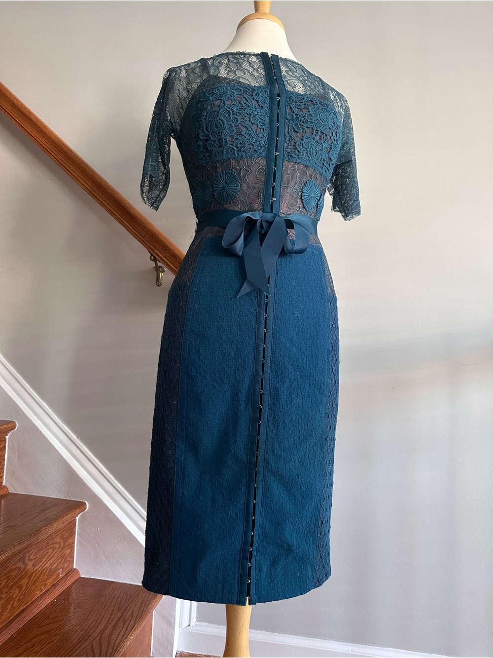 Anthropology Teal Lace Sheath Dress with Belt - Picture 3 of 7